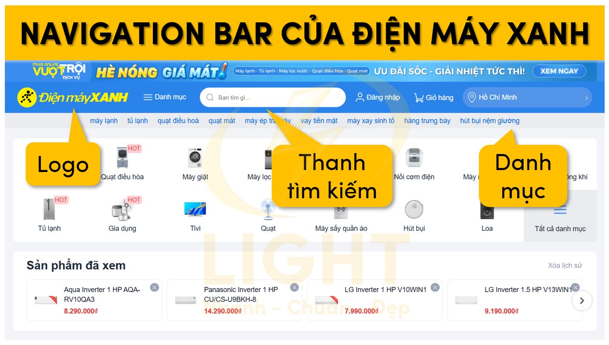 Dạng Navigation Bar của Điện Máy Xanh