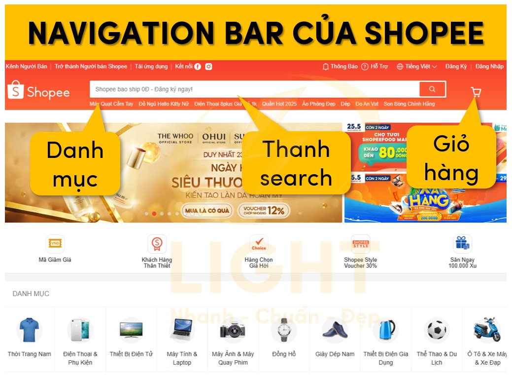 Dạng Navigation Bar của Shopee