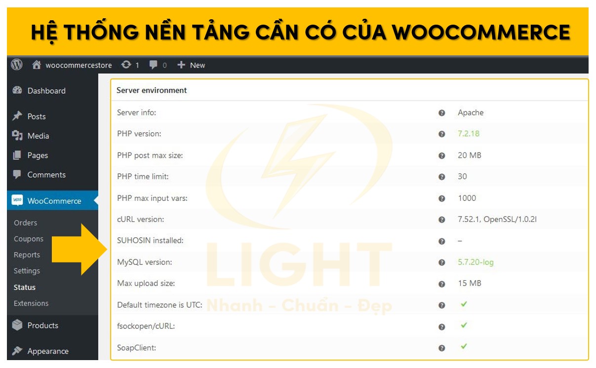 Để cài đặt WooCommerce cần có hệ thống nền tảng