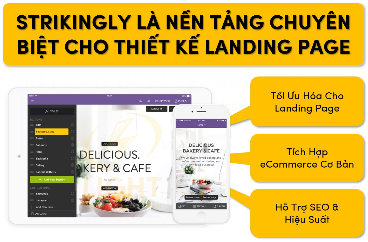 Nền tảng Strikingly hỗ trợ chuyên biệt cho thiết kế landing page