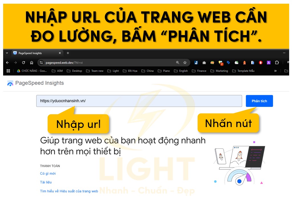 Dán đường dẫn vào sau đó nhấn vào phân tích để đo lường trang web