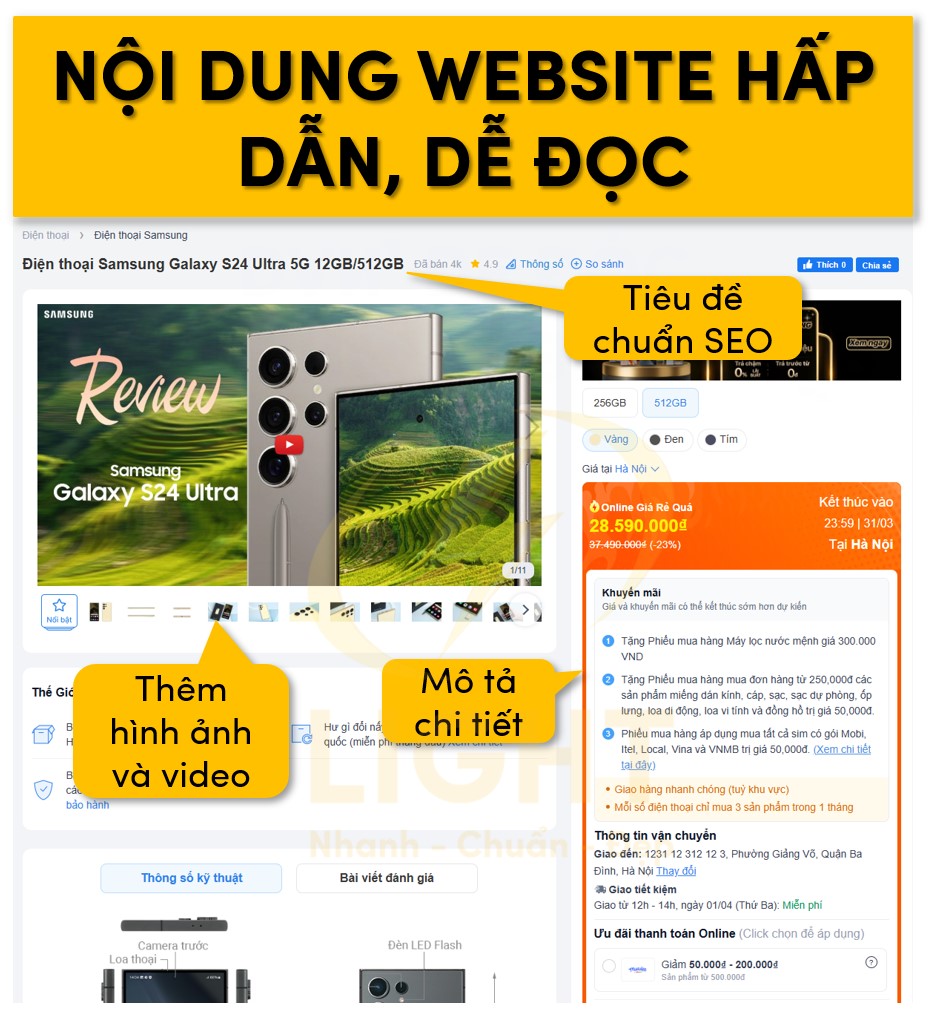 Nội dung trang cần tối ưu hấp dẫn, dễ đọc
