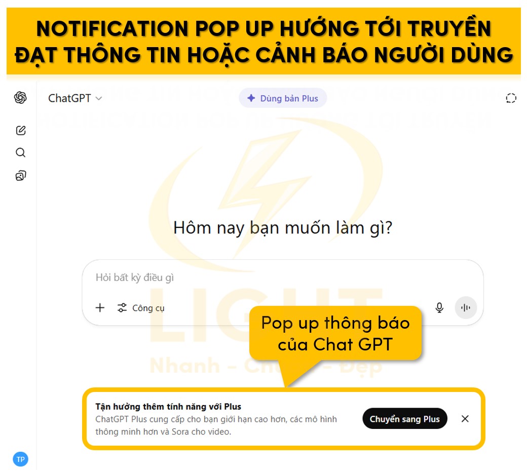 Notification Pop Up hướng tới truyền đạt thông tin hoặc cảnh báo người dùng