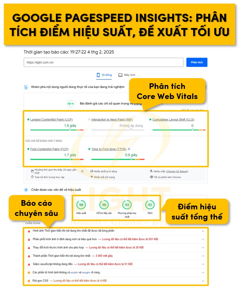 Google PageSpeed Insights: Phân tích điểm hiệu suất, đề xuất tối ưu