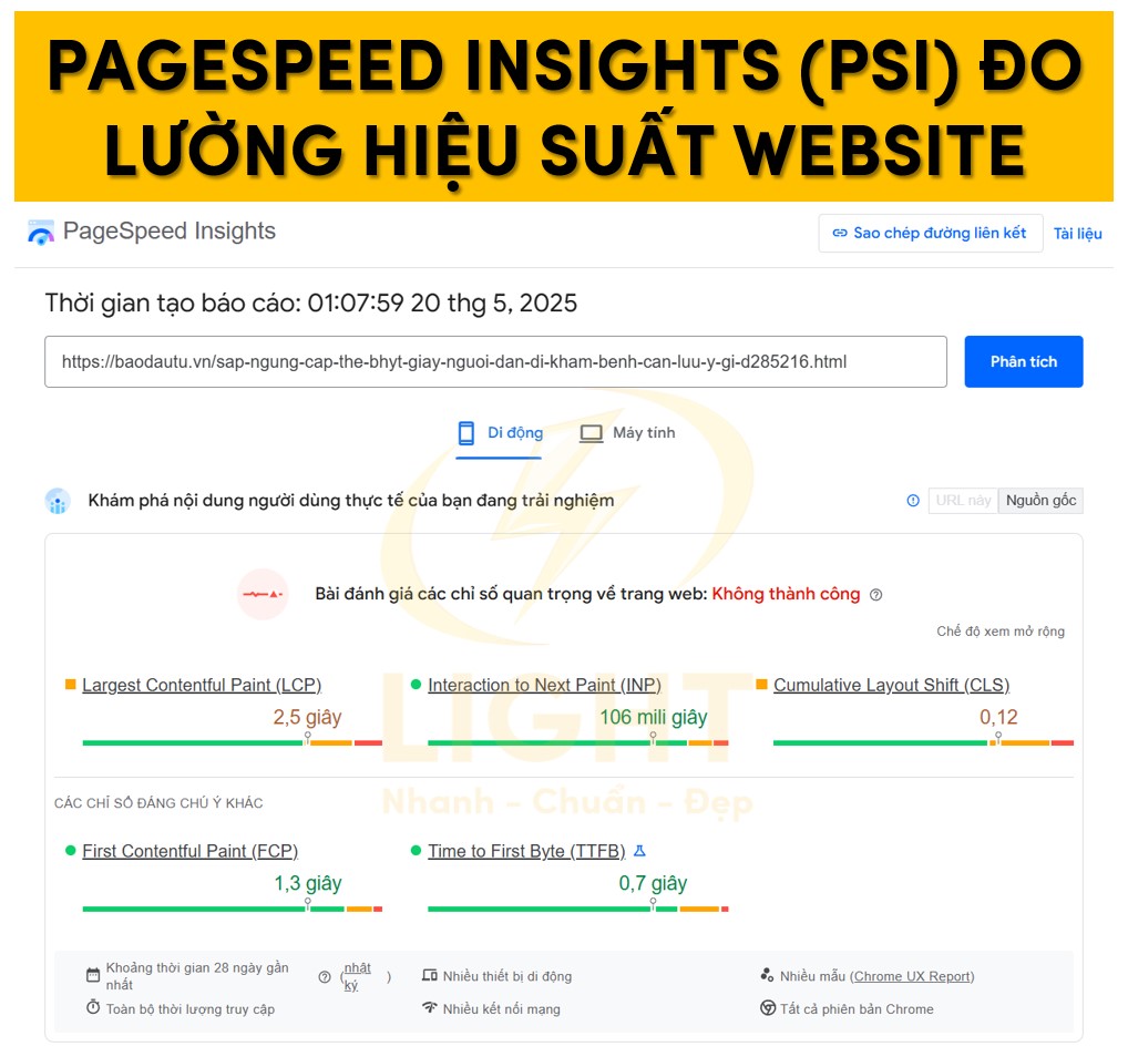 Công cụ đo lường hiệu suất website PageSpeed Insights (PSI)