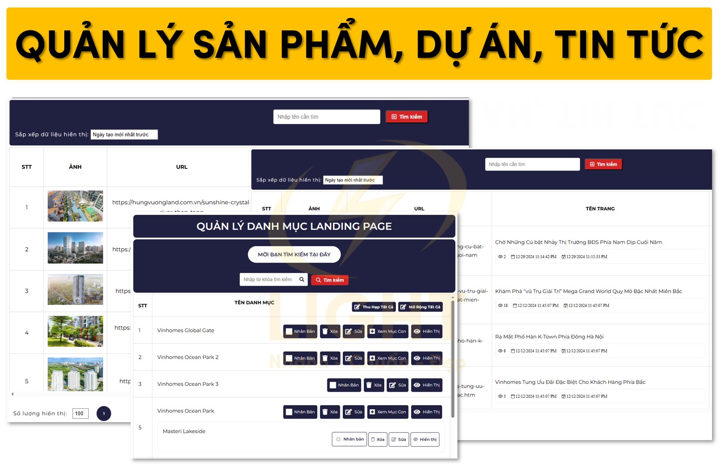 Quản lý hàng ngàn dự án, sản phẩm, tin tức
