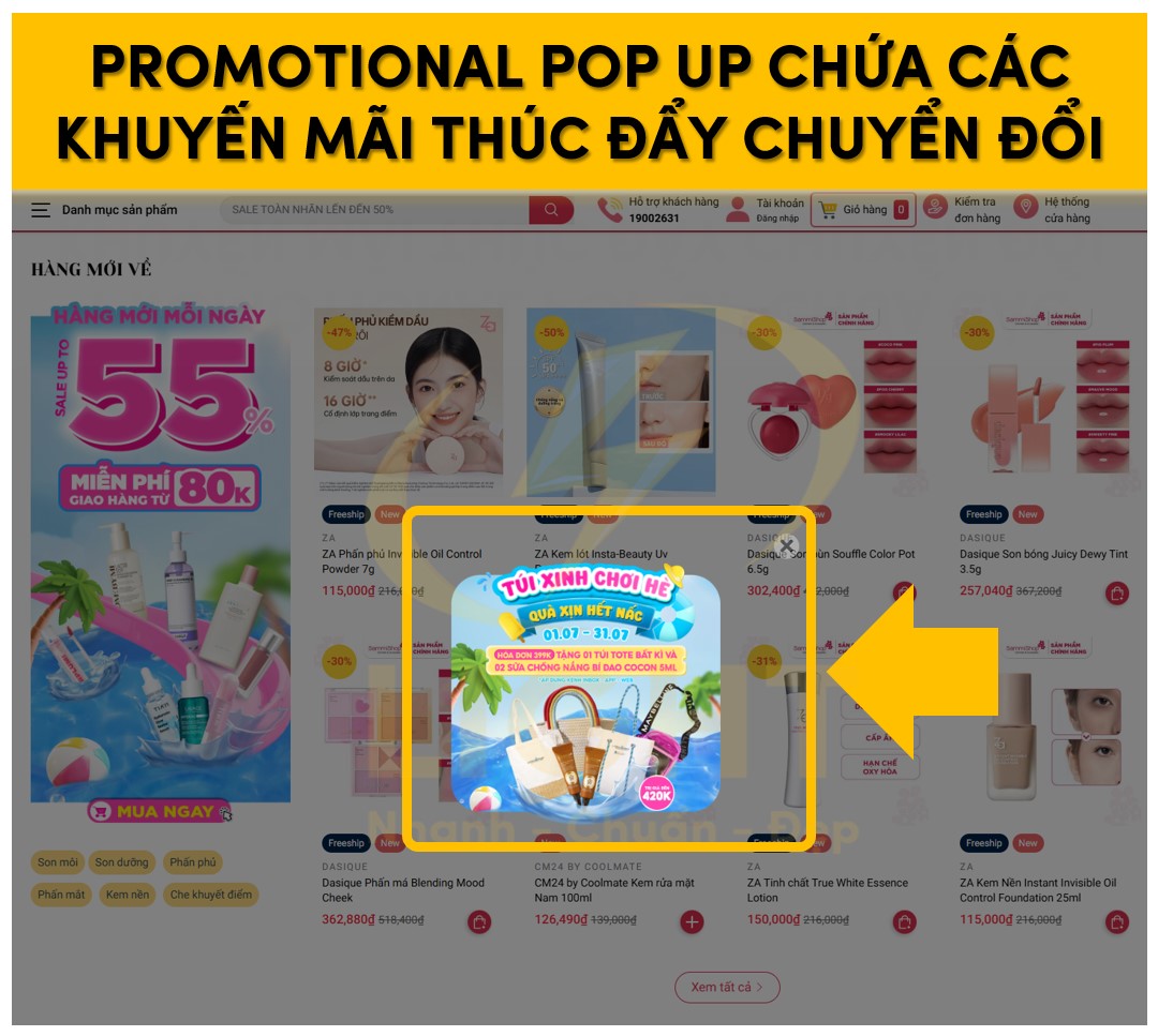 Promotional Pop Up chứa các khuyến mãi thúc đẩy chuyển đổi