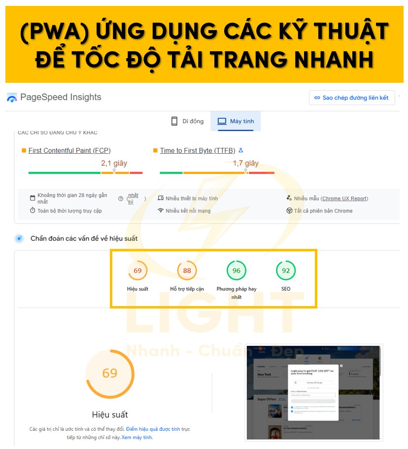 PWA được tích hợp các kỹ thuật để tốc độ tải trang nhanh