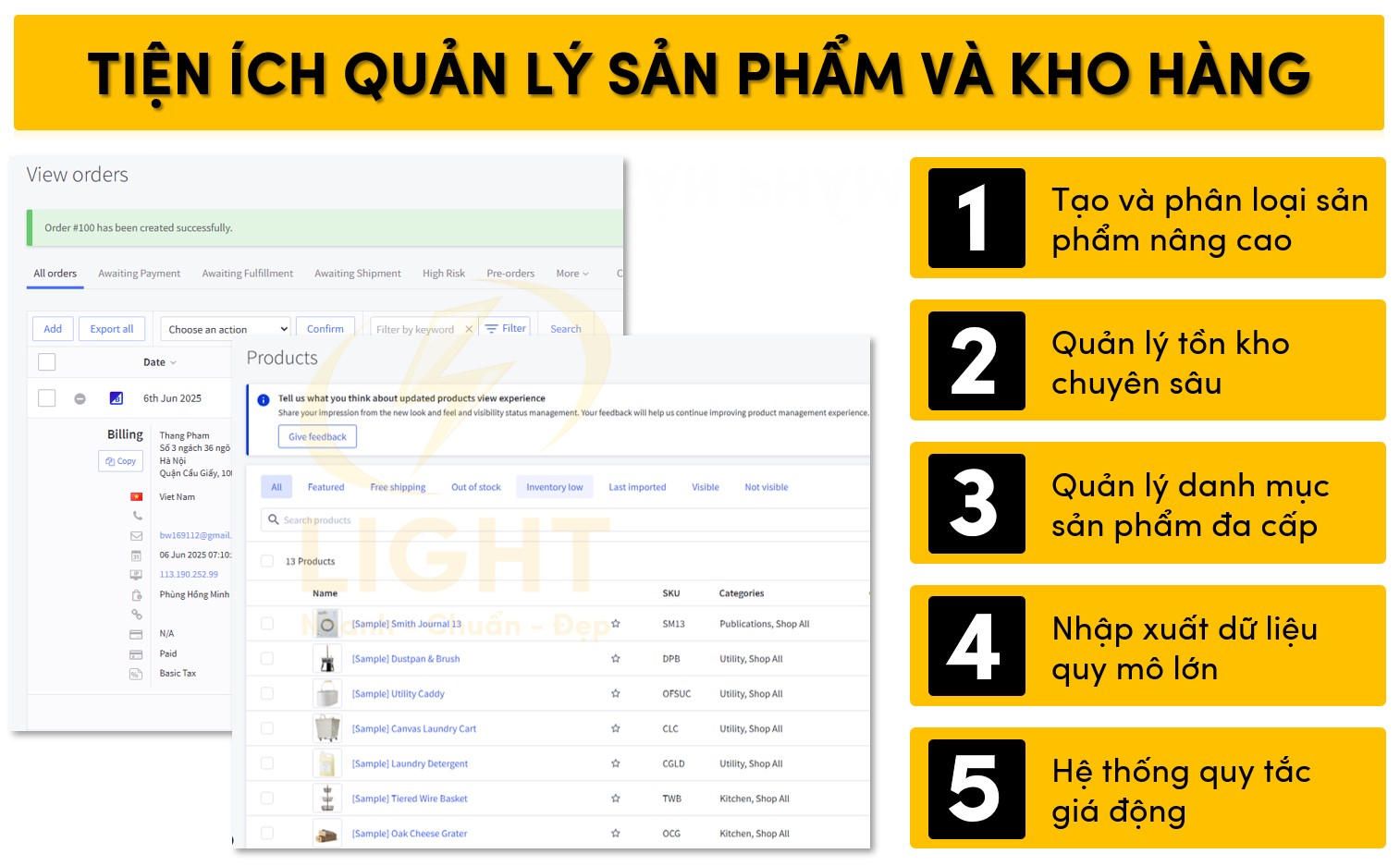 Tiện ích quản lý sản phẩm và kho hàng của BigCommerce
