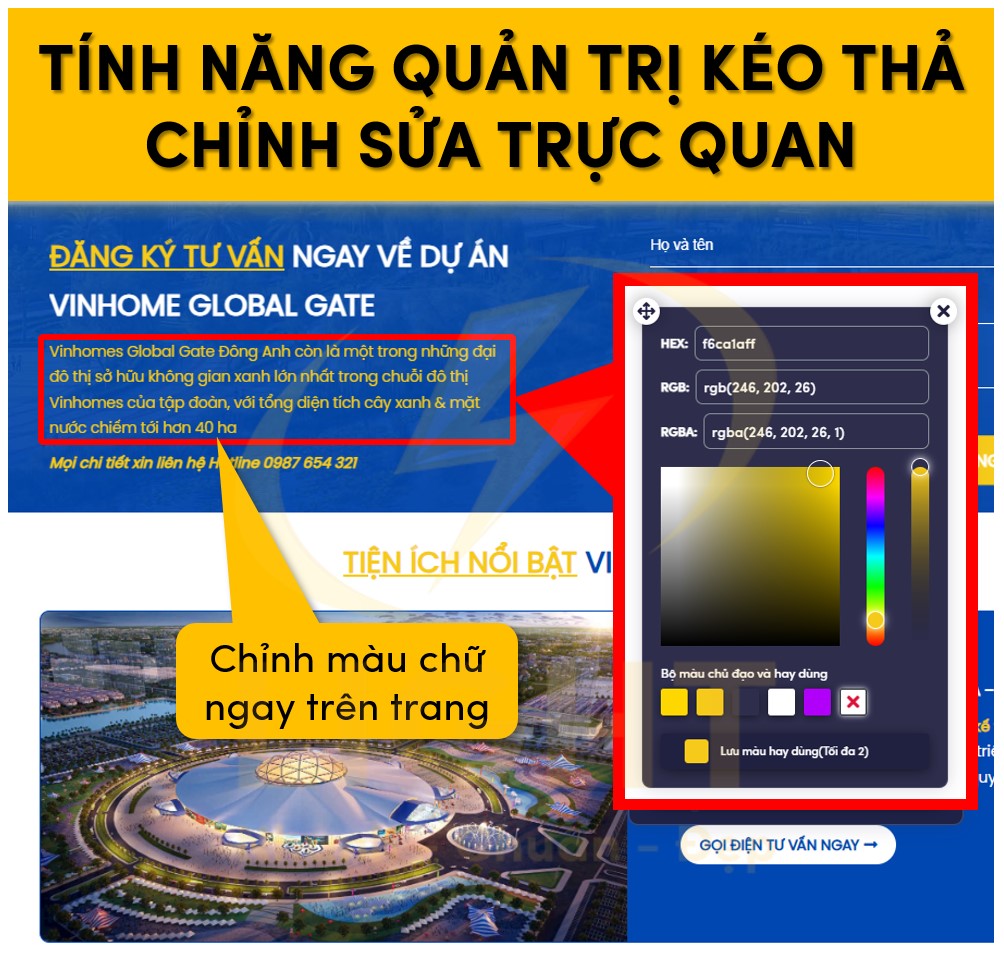 Tính năng quản trị kéo thả chỉnh sửa trực quan