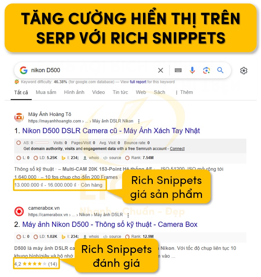 Sử dụng Rich Snippets giúp tăng hiển thị trên Serp