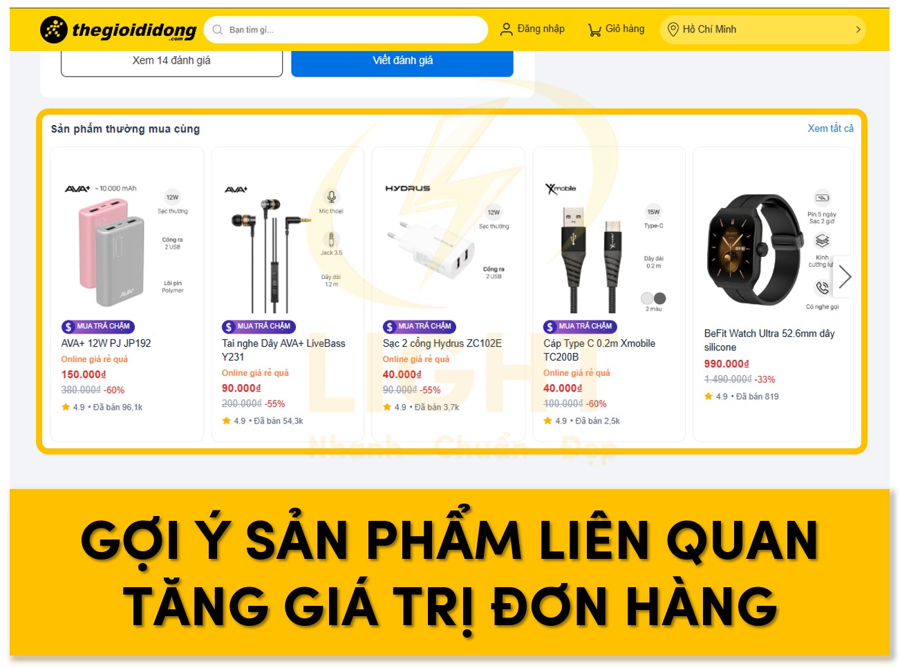 Sử dụng tính năng gợi ý sản phẩm giúp gia tăng giá trị đơn hàng