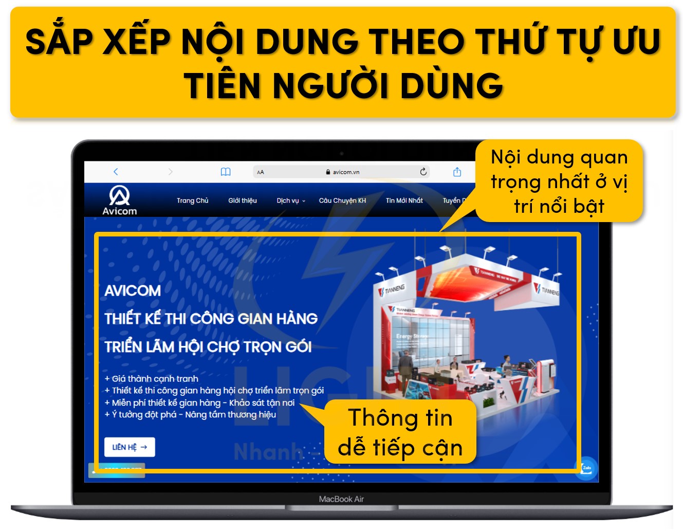 Sắp xếp thành phần nội dung trên trang theo thứ tự ưu tiên người dùng