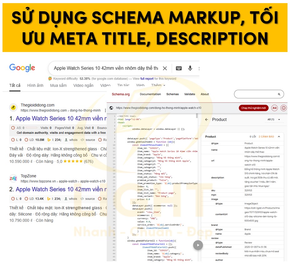 Kết hợp Schema Markup và tối ưu tiêu đề, mô tả trang