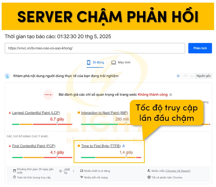 Tốc độ phản hồi của server chậm