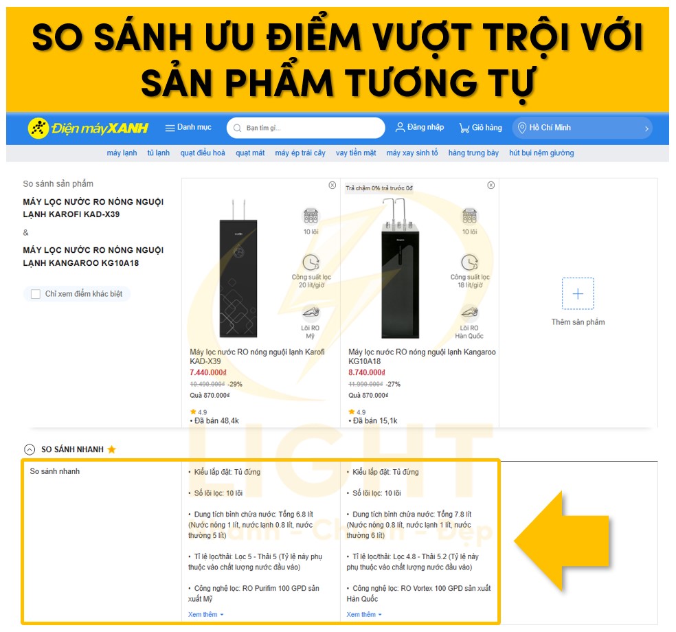Ứng dụng công cụ so sánh ưu điểm với sản phẩm tương tự