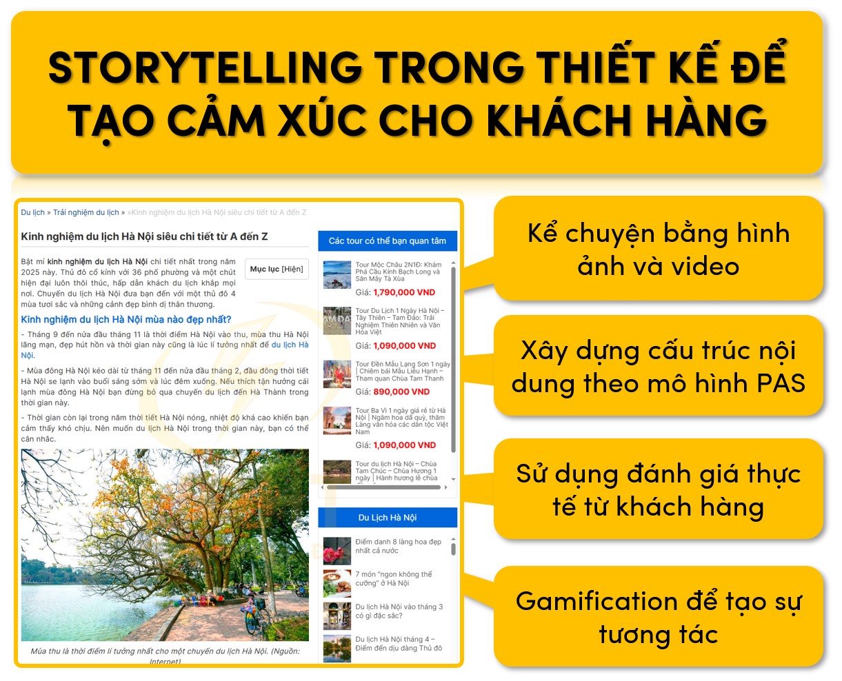 Thêm yếu tố kể chuyển bằng hình ảnh hoặc nội dung giúp tạo cảm xúc cho khách hàng