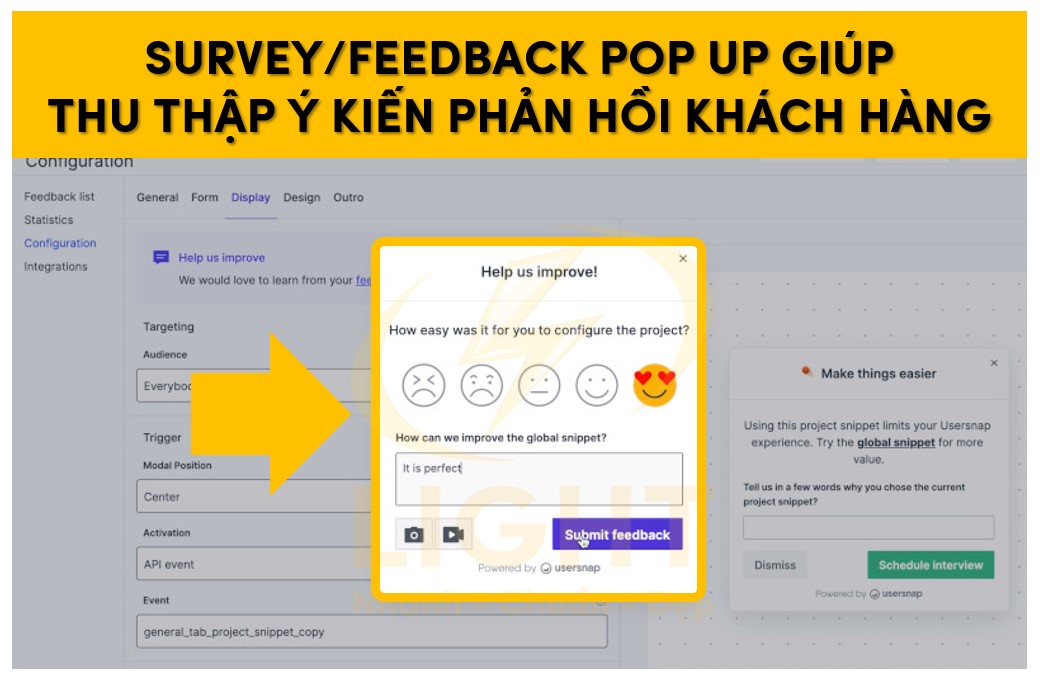 Survey/Feedback Pop Up giúp thu thập ý kiến phản hồi khách hàng