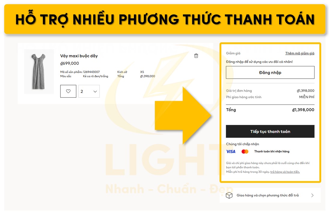 Hỗ trợ nhiều phương thức thanh toán trên trang