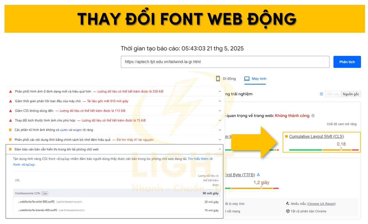 Tùy chỉnh font web động gây ảnh hưởng tới CLS
