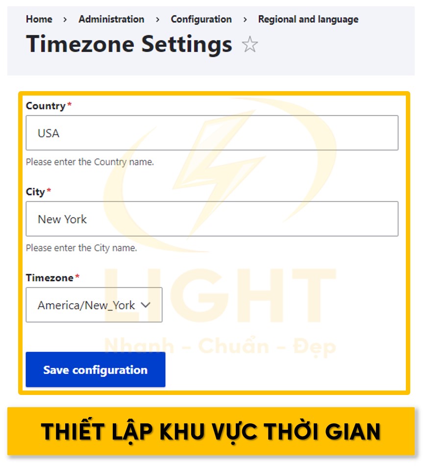 Cài đặt thời gian khu vực