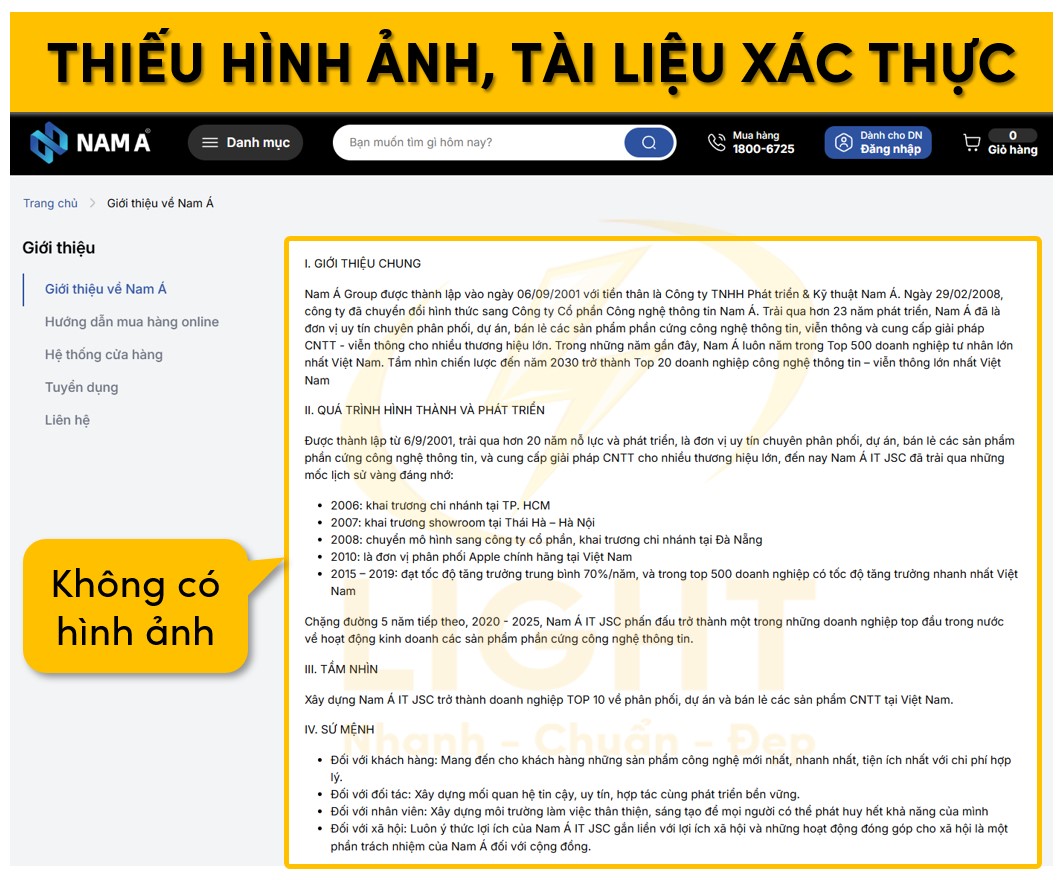 Thiếu hình ảnh, tài liệu chứng thực