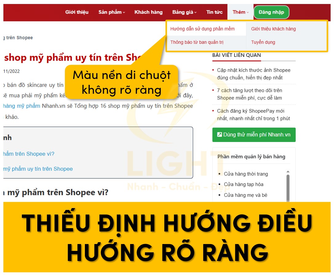 Thiếu định hướng thiết kế trên header