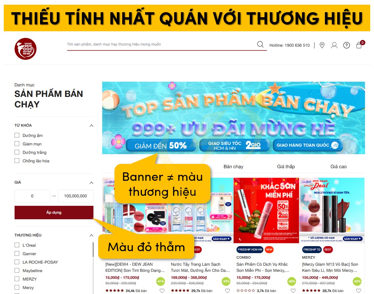 Banner web thiết kế thiếu tính nhất quán màu sắc với màu thương hiệu