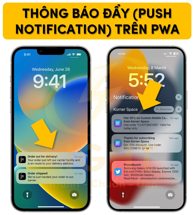 Dạng thống báo popup đẩy trên PWA