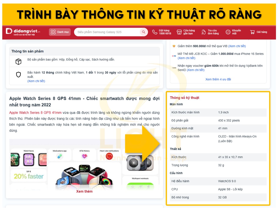 Đưa rõ ràng phần thông số kỹ thuật