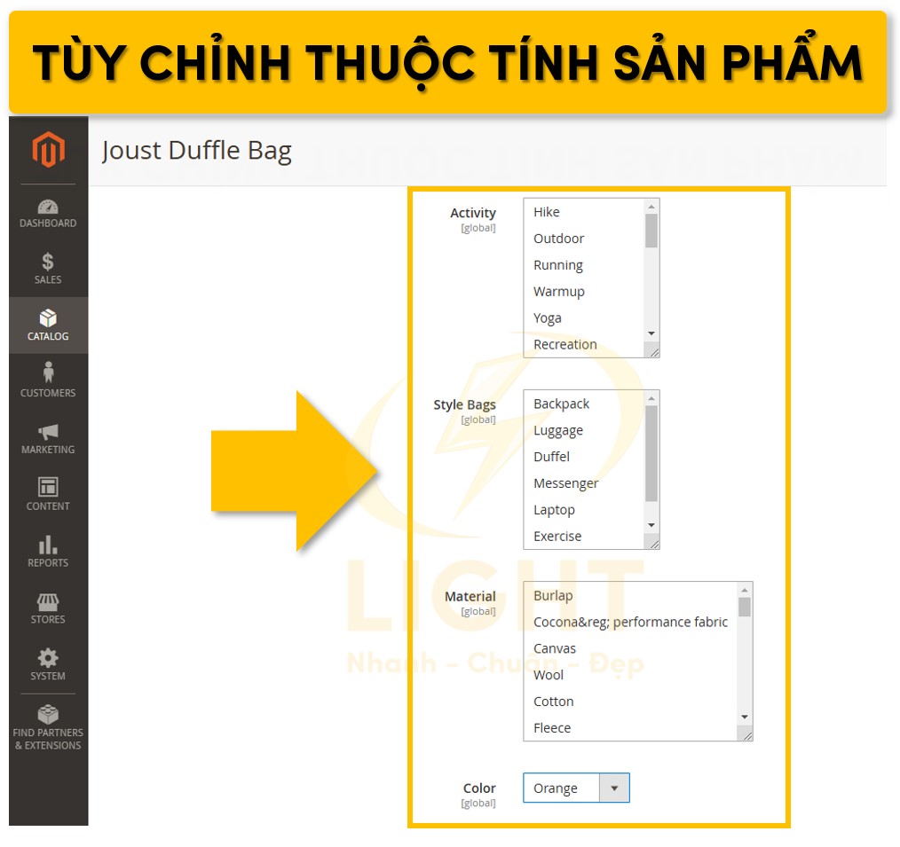 Lựa chọn các thuộc tính của sản phẩm