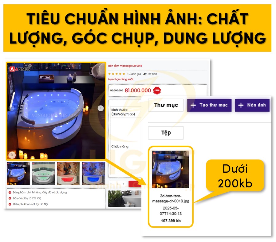 Tối ưu hình ảnh theo tiêu chuẩn chất lượng, góc chụp, dung lượng