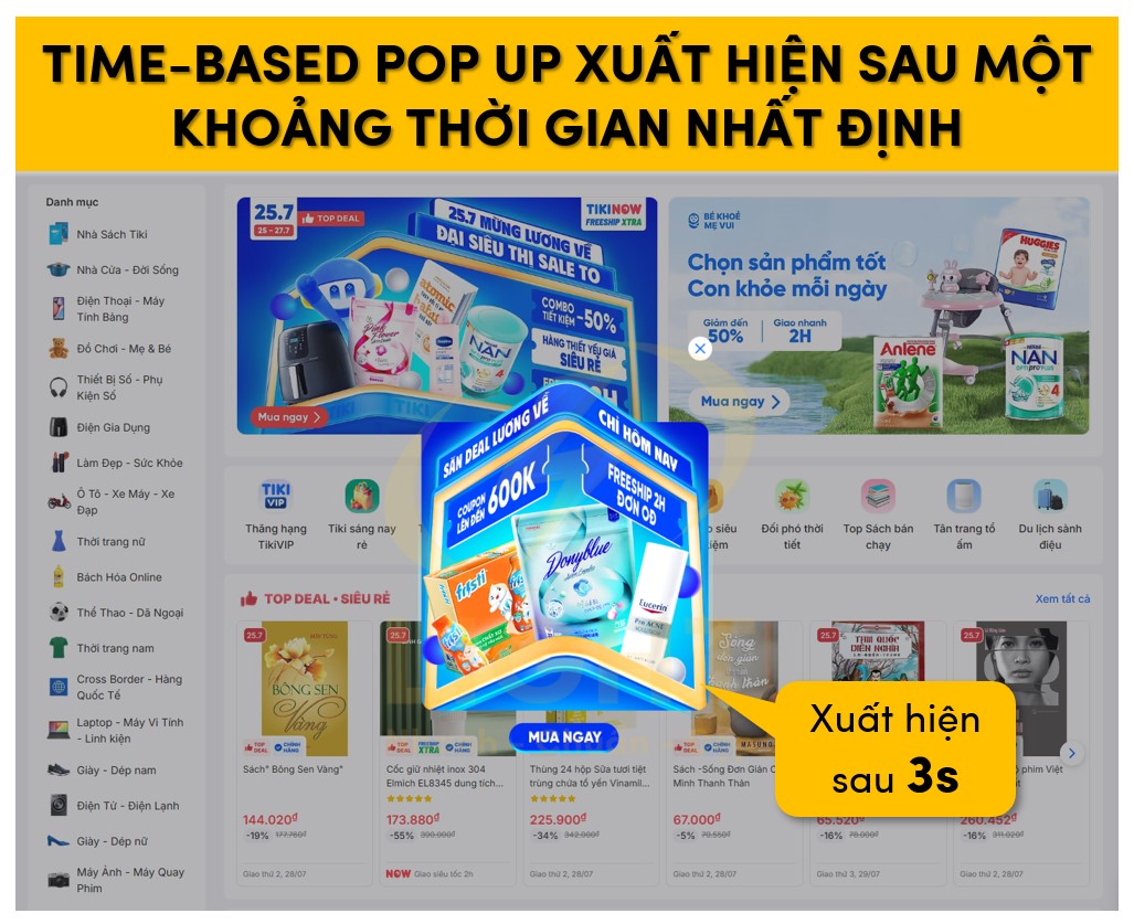 Time-base Pop Up xuất hiện sau một khoảng thời gian nhất định