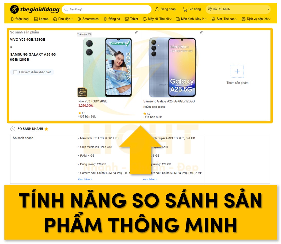Tích hợp chức năng so sánh sản phẩm