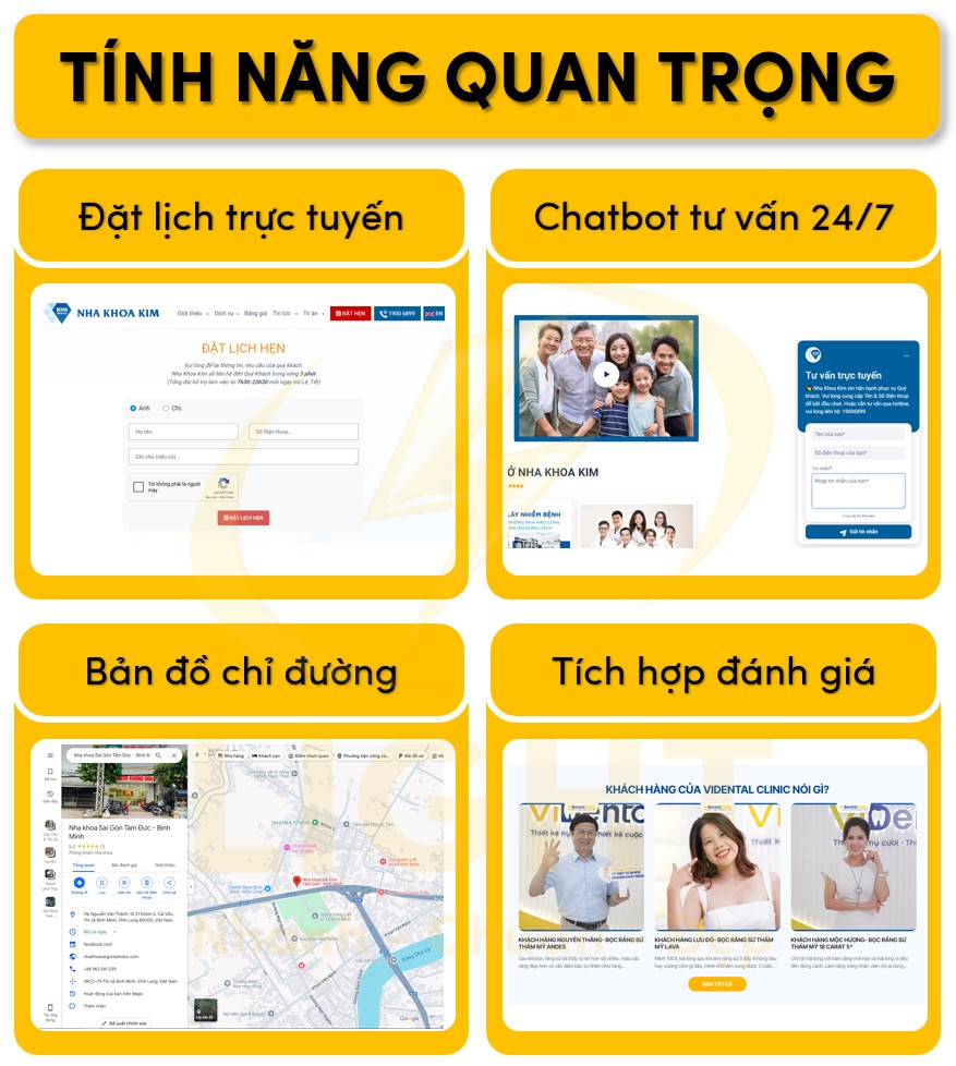 Các tính năng quan trọng của website