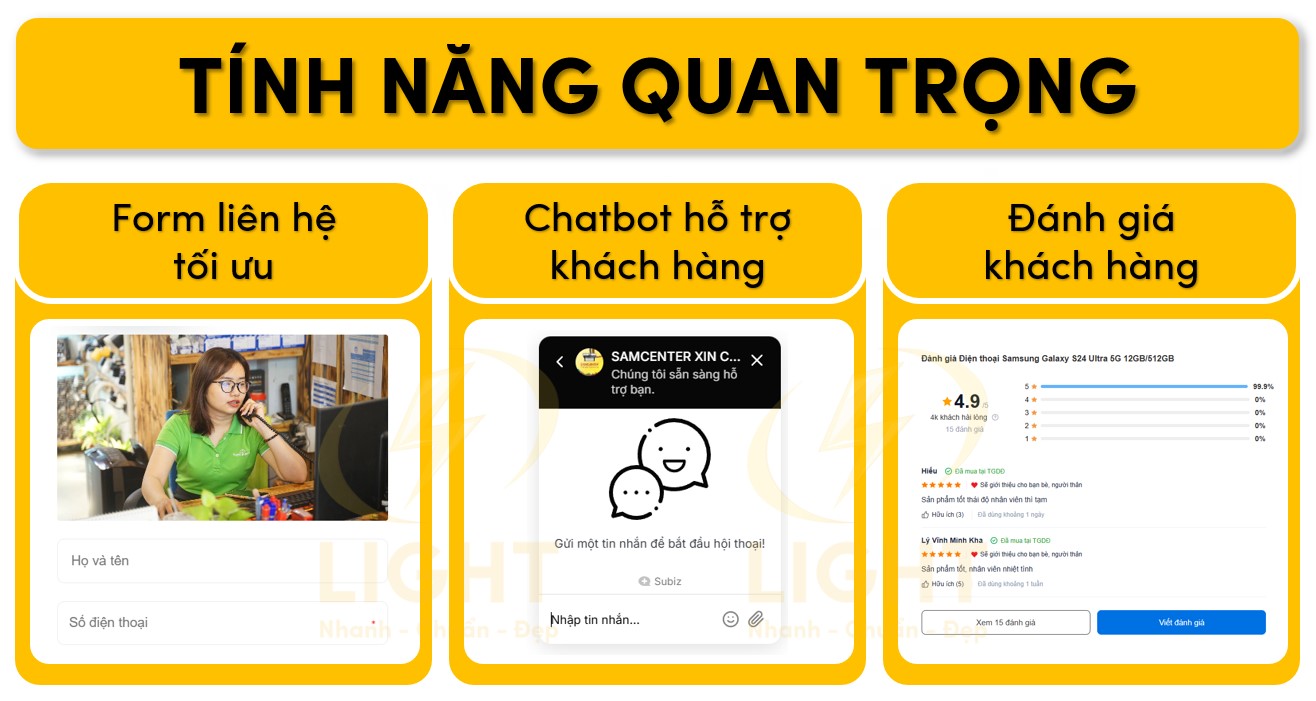 Các tính năng chính của website giới thiệu sản phẩm