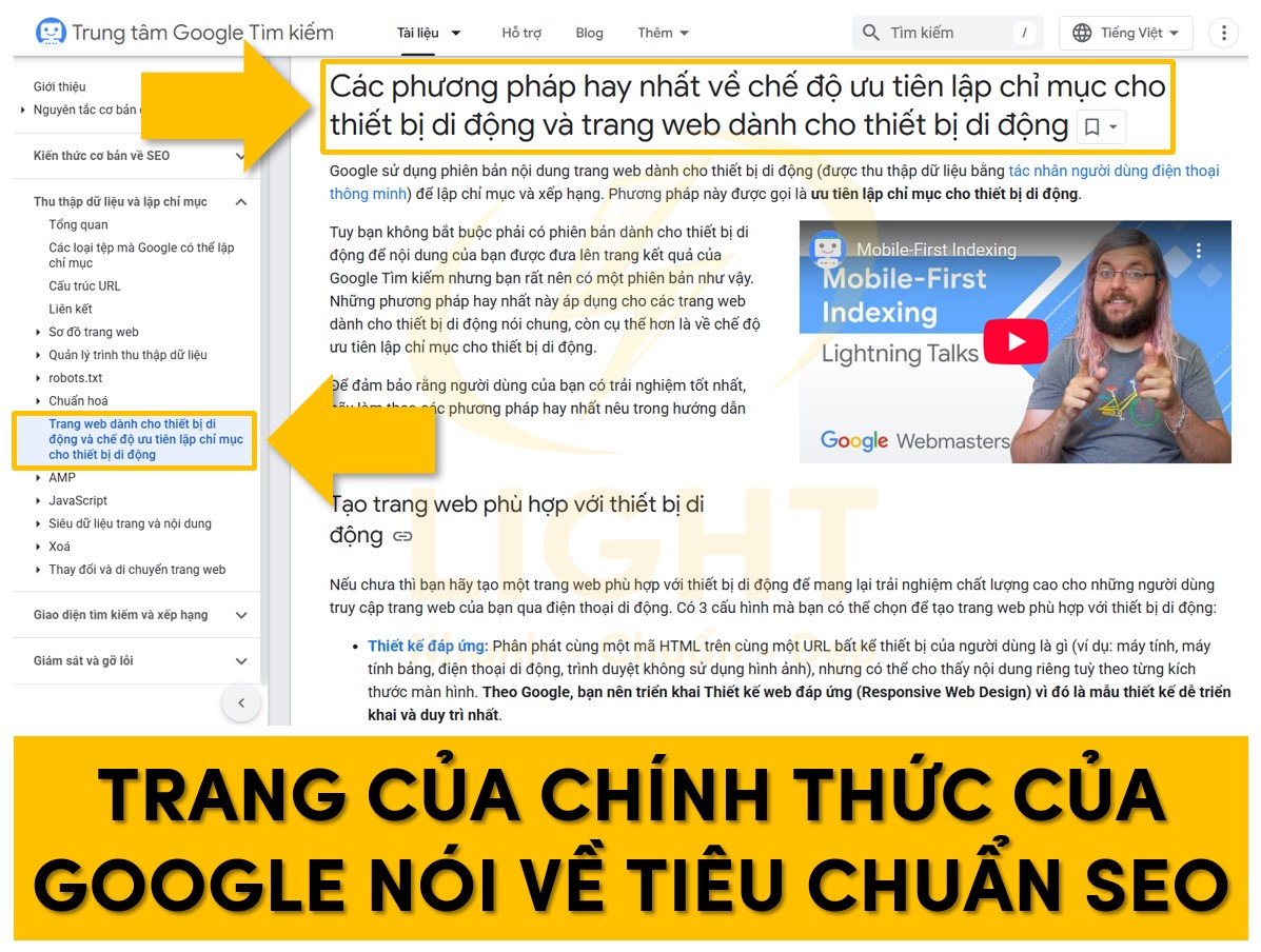Trang chính thức của Google nói về tiêu chuẩn của website chuẩn SEO