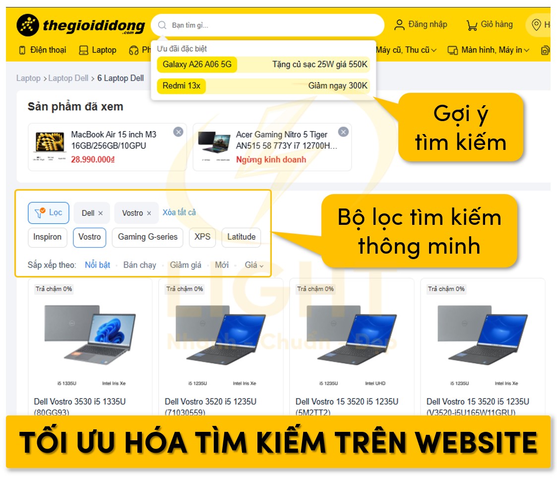 Cài đặt gợi ý tìm kiếm và bộ lọc trên website