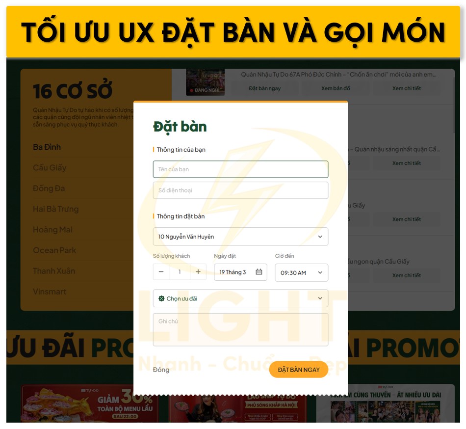 Tối ưu UX/UI cho đặt bàn và đặt món