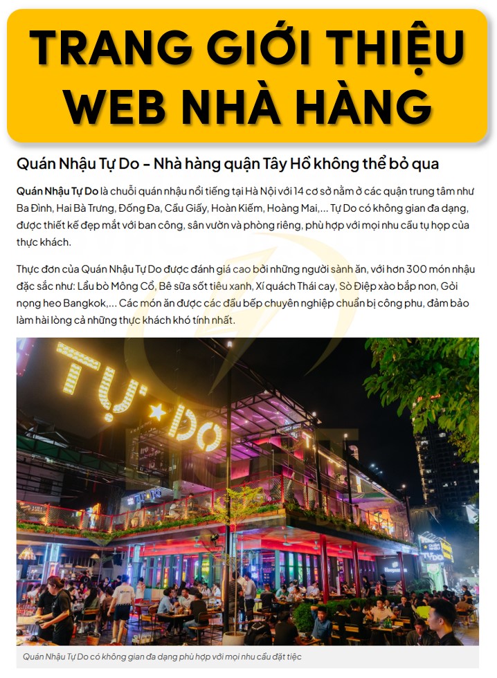 Trang giới thiệu của web nhà hàng