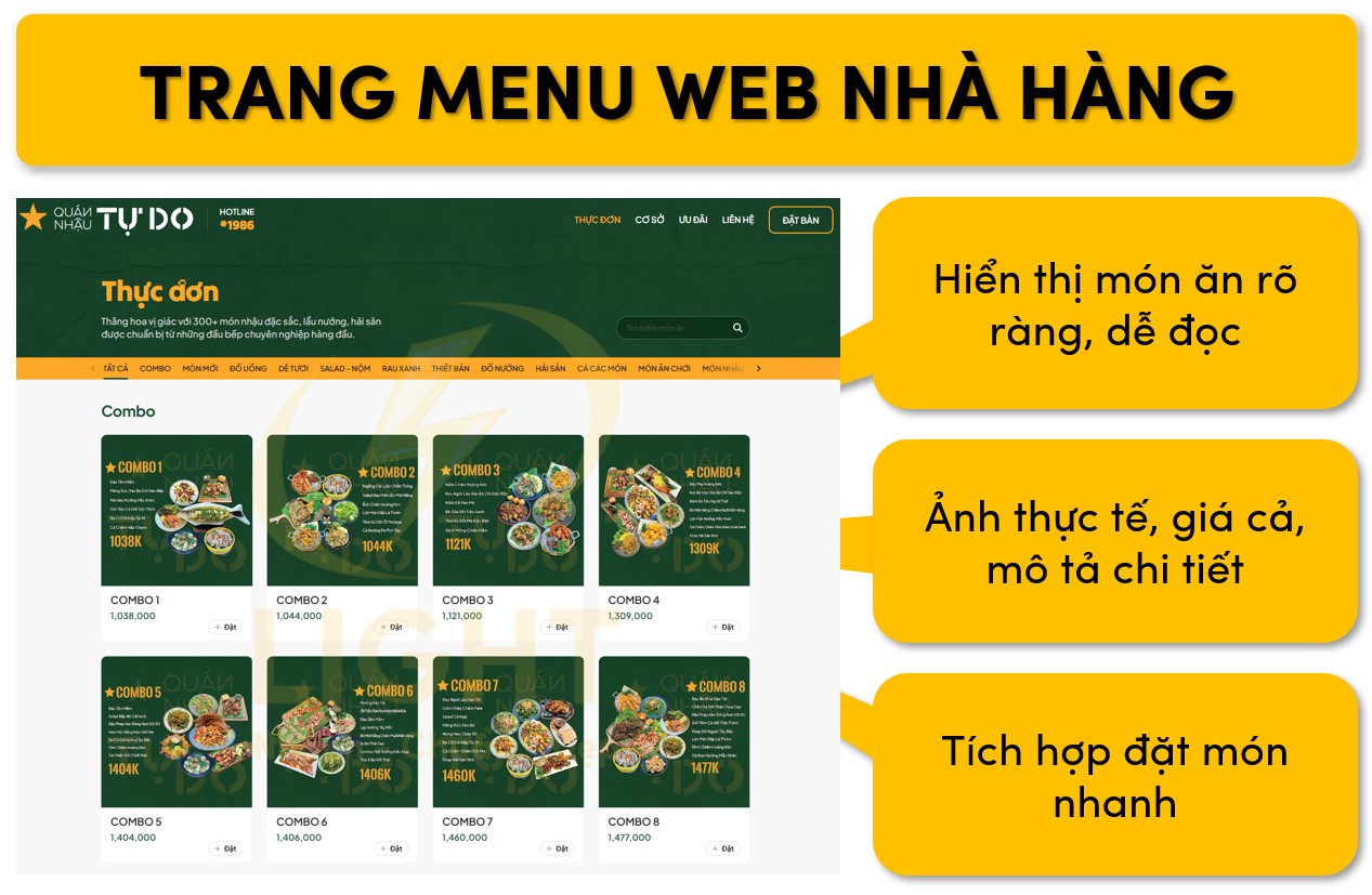 Trang menu của web nhà hàng