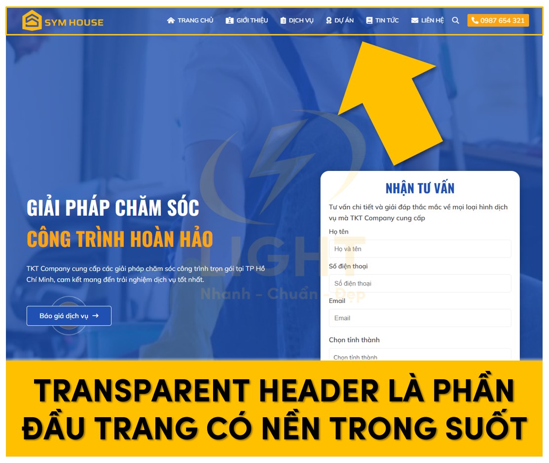 Header có nền trong suốt được gọi là Transparent Header