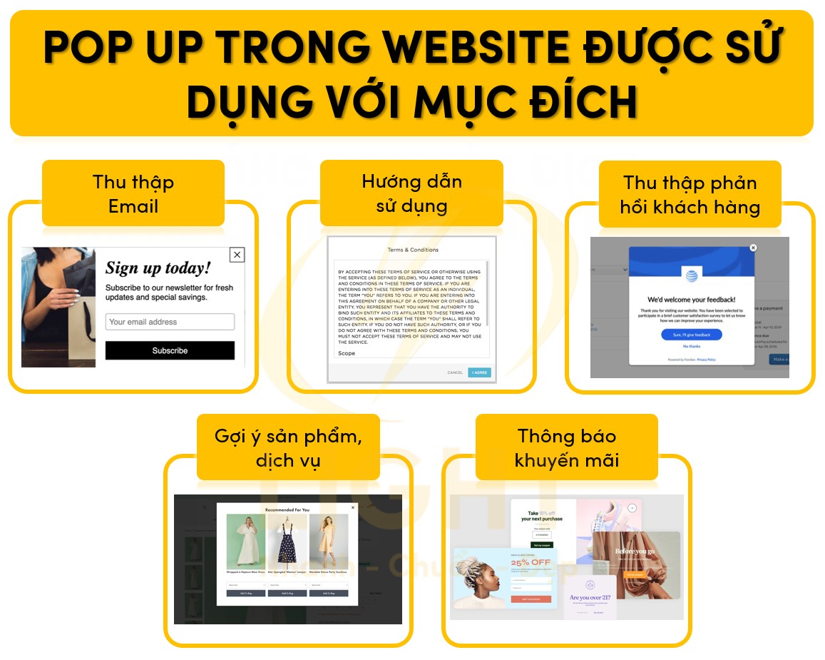 Pop Up trong website được sử dụng với mục đích