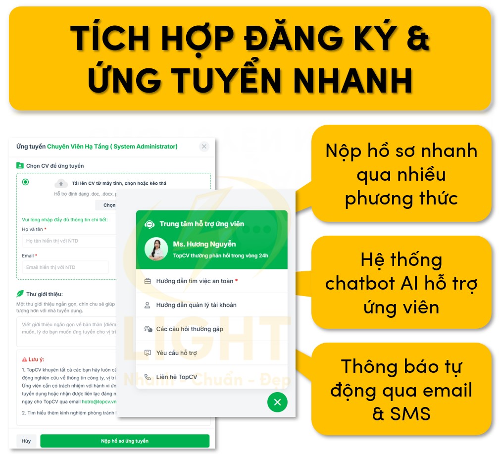 Tích hợp đăng ký và ứng tuyển nhanh