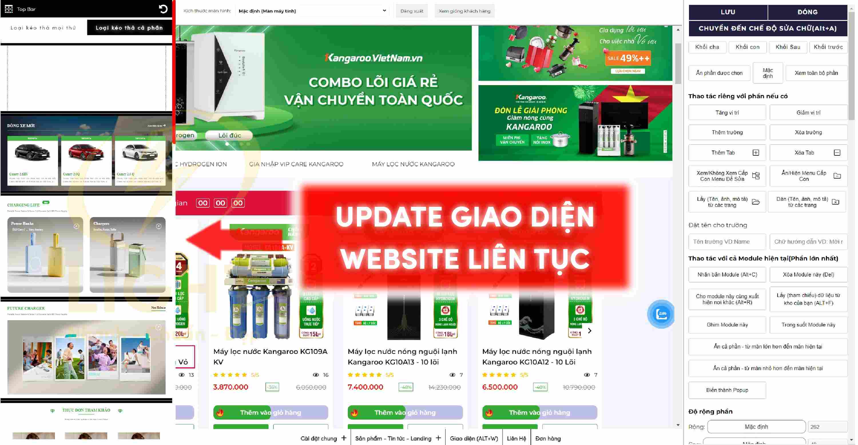 Update giao diện website liên tục