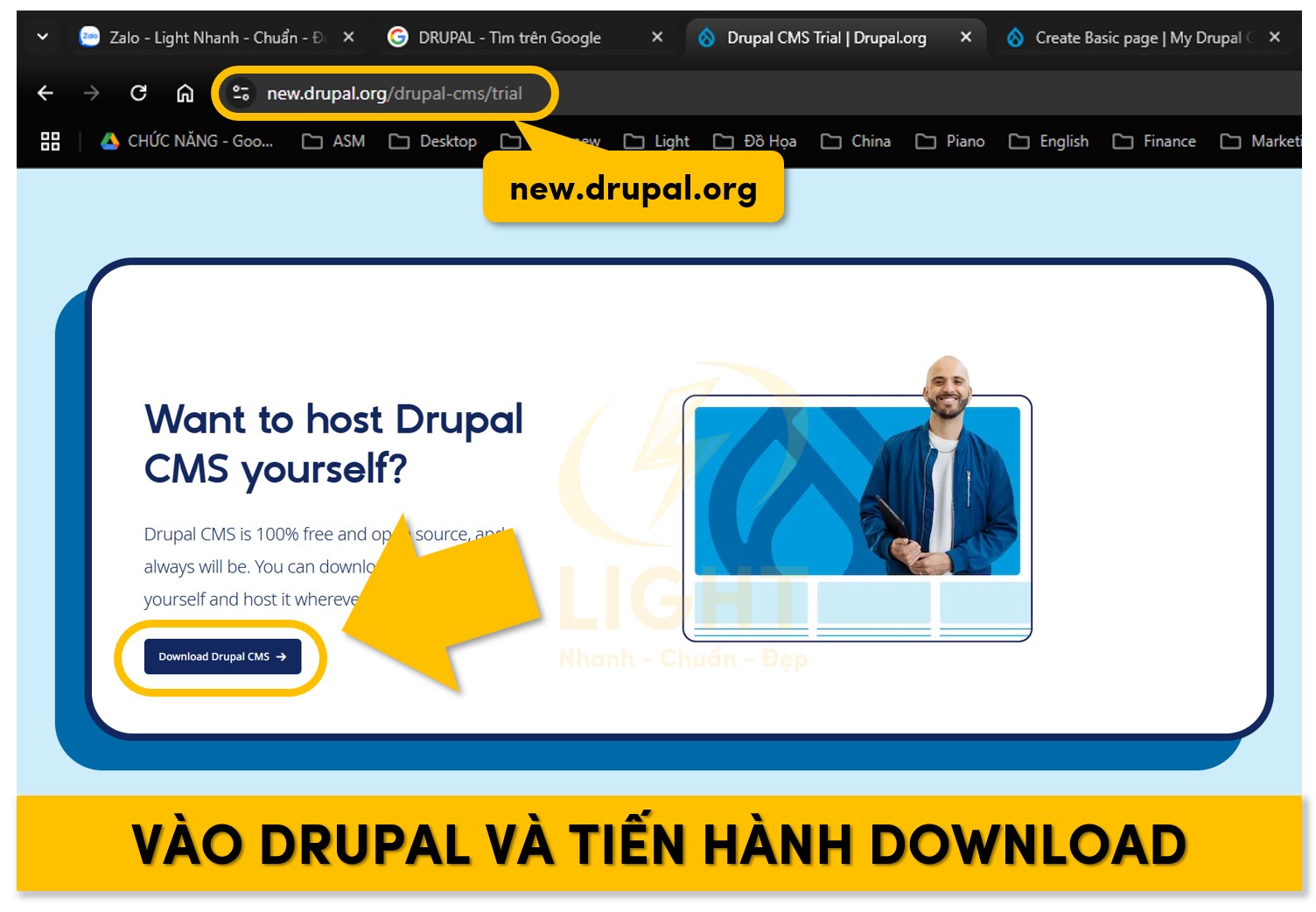 Vào drupal để tải file cài đặt