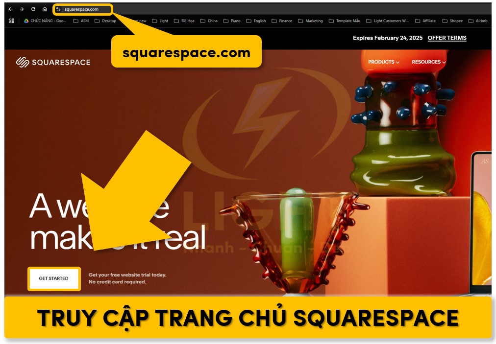 Vào trang chủ Squarespace và tạo tài khoản