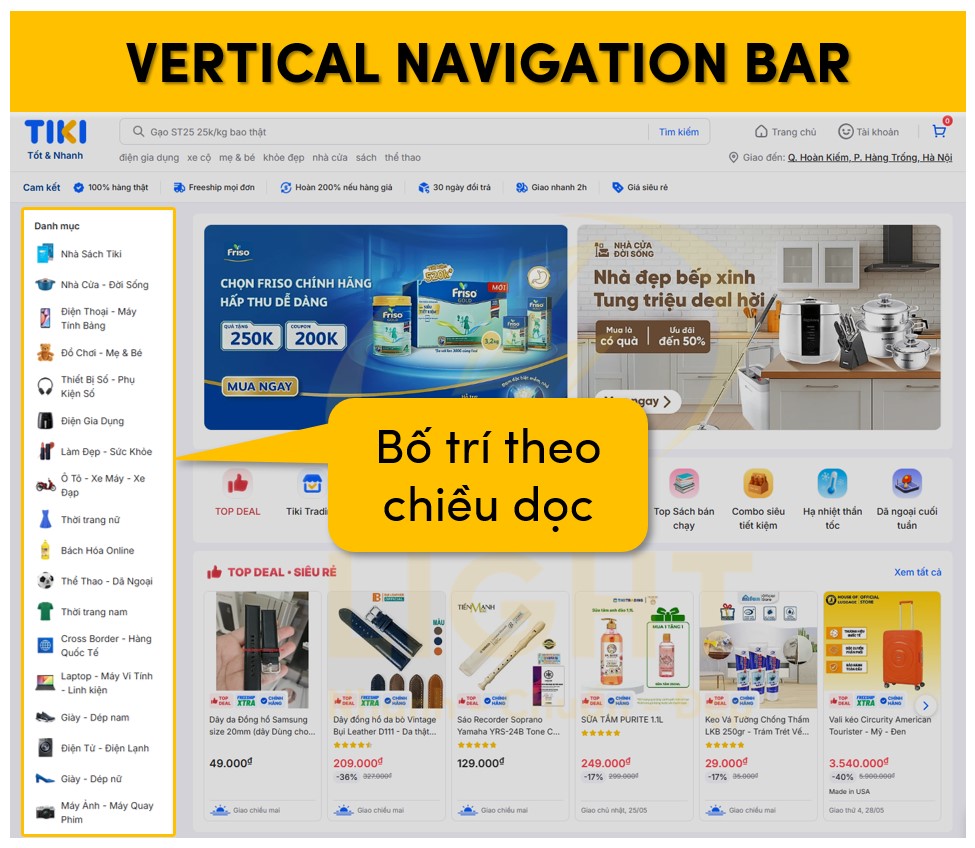 Dạng Navigation Bar nằm dọc