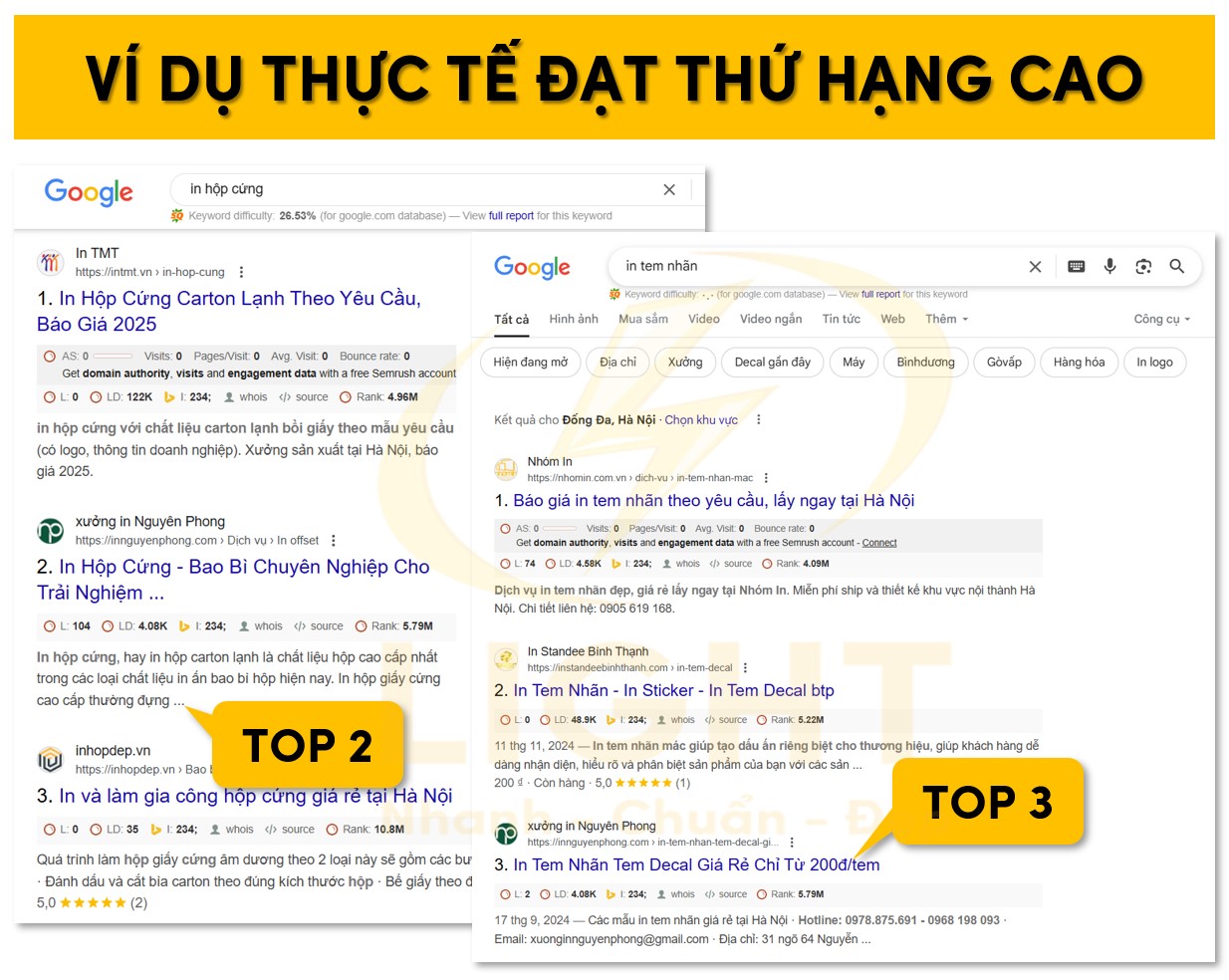 Ví dụ thực tế minh hoạt đạt thứ hạng cao