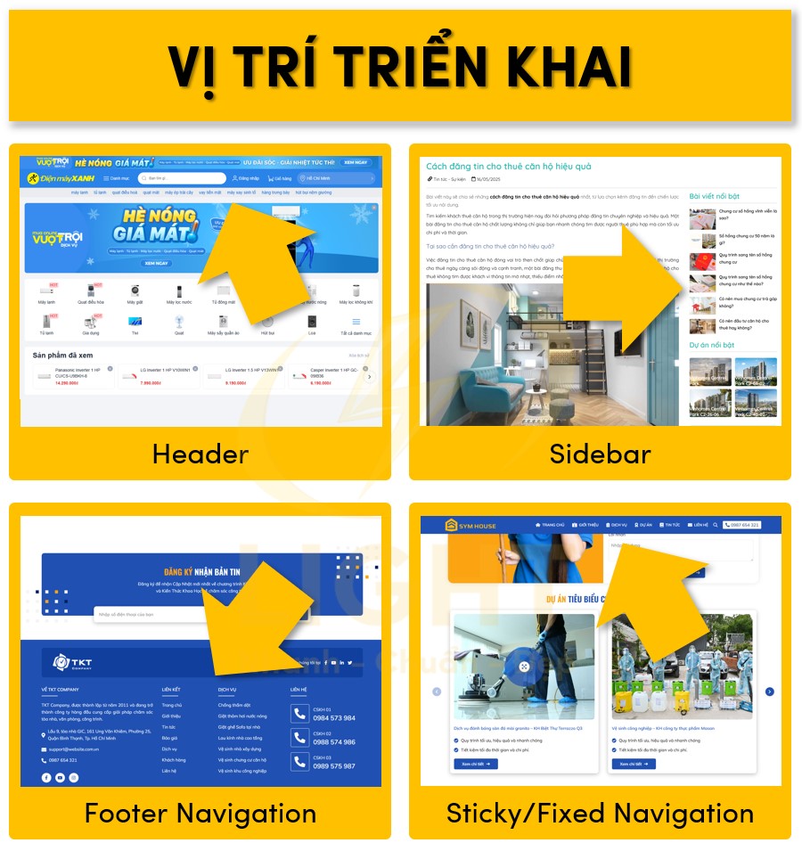Các vị trí thường được sử dụng để đặt Navigation Bar